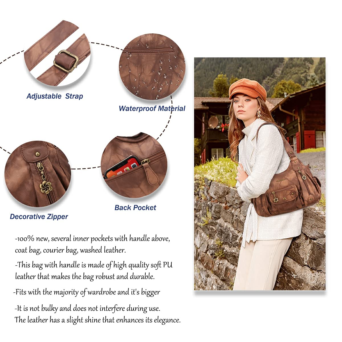 Angel Barcelo Purses for Women Soft PU Leather Shoulder Bag Crossbody Purse and Handbags