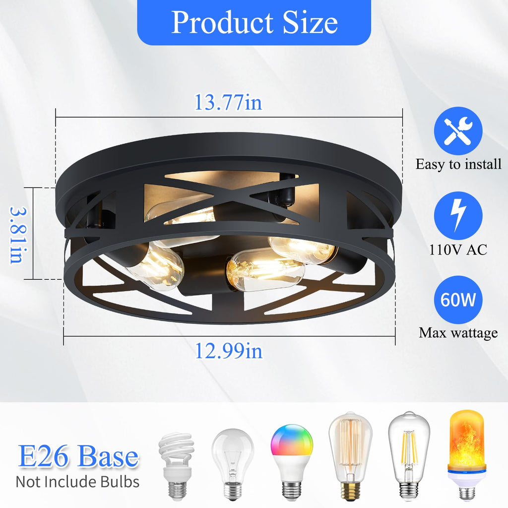 SKEJAO Flush Mount Ceiling Light Fixture,Black 2-Light Hallway Light Fixtures Ceiling,Light Fixtures Ceiling Mount for Farmhouse,Kitchen,Hall,Bedroom,Bathroom (2 Pack)