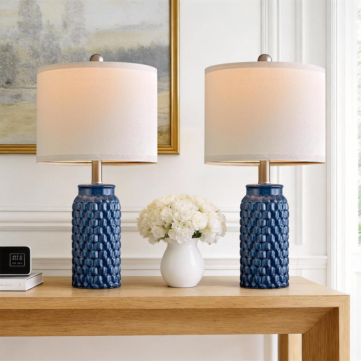USumkky 20.5" Gold Modern Ceramic Bedside Lamp Set of 2 for Bedroom Decor Farmhouse Table Lamp for Living Room Office Dorm