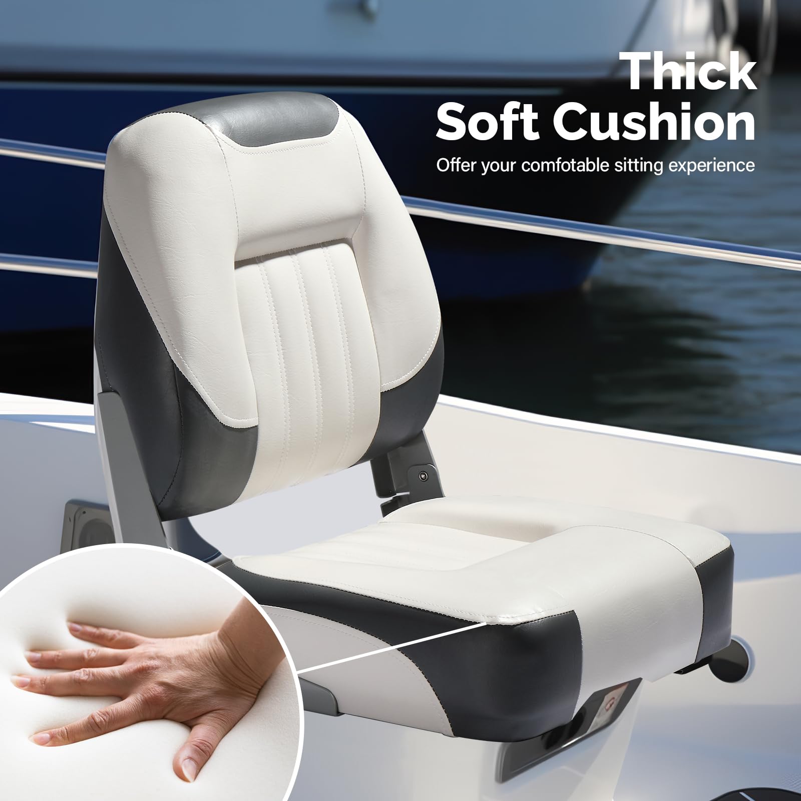 PEXMOR Boat Seats, Low/High Back, Folding, Waterproof, Captain Seat, 2 Packs (High Back-Blue & White)