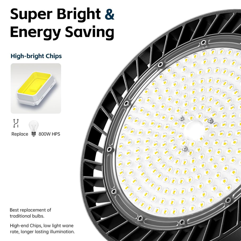 lvsdak UFO LED High Bay Lights 200W 30000LM 5000K 6 Pack with Plug Suitable for Warehouse Workshop Factory Gym Garage Barn AC100-277V