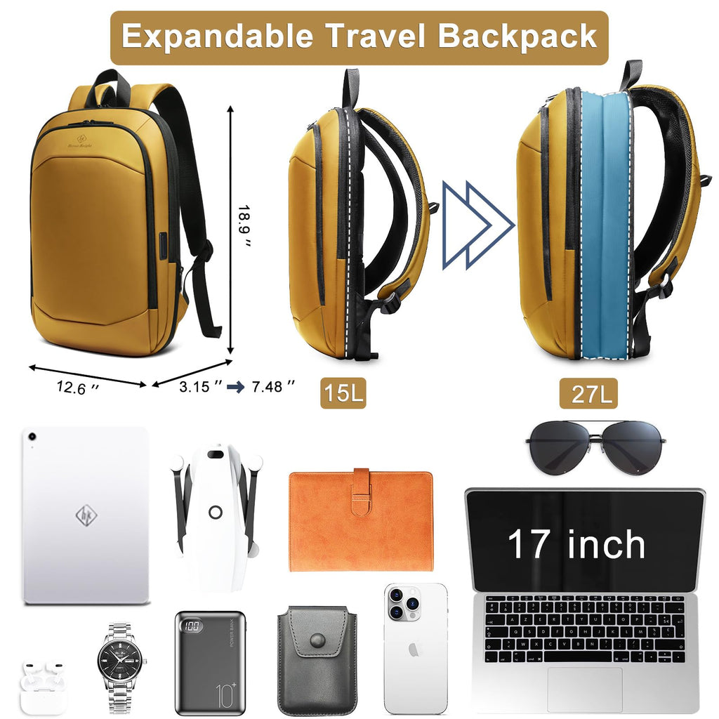 hk Business Backpack for Men 15.6 Inch,Slim & Expandable Waterproof Travel Laptop Backpack, Anti-Theft Lightweight Work Computer Bag, College Laptop Backpacks Gifts for Men Women-Black