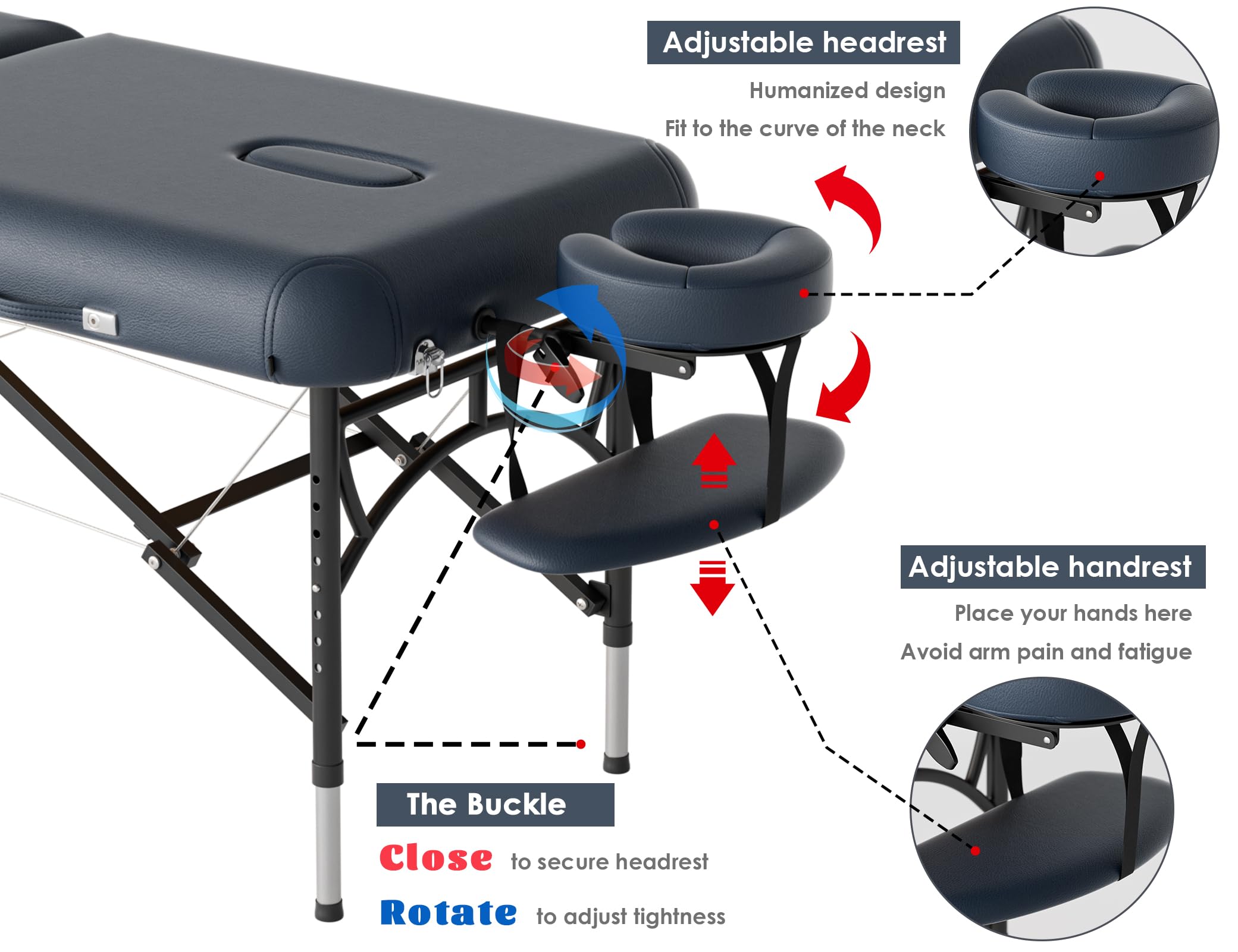 CLORIS 84" Professional Massage Table Portable Reinforced Wooden Leg 2 Folding Lightweight Spa Salon Tattoo Massage Bed Height Adjustable Hold Up to 1100LBS with Carrying Bag Black