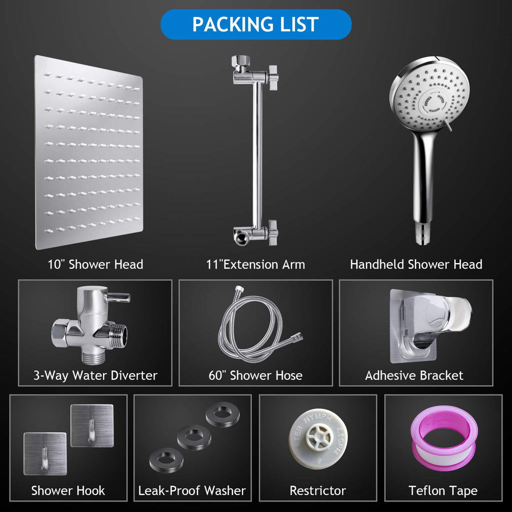 Shower Head Combo(Brushed Nickel),8 Inch High Pressure Rain Shower Head with 11 Inch Adjustable Extension Arm and 5 Settings Handheld Shower Head Combo,Powerful Shower Spray Against Low Pressure Water