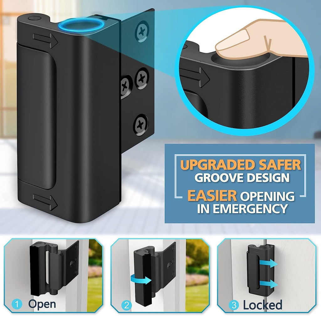 Home Security Door Reinforcement Lock, Child Proof Top Flip Latch for Inward Swinging Front Gate, Premium Safety Protection Guard Withstands 800 lbs, High Placement Metal Lockout Device