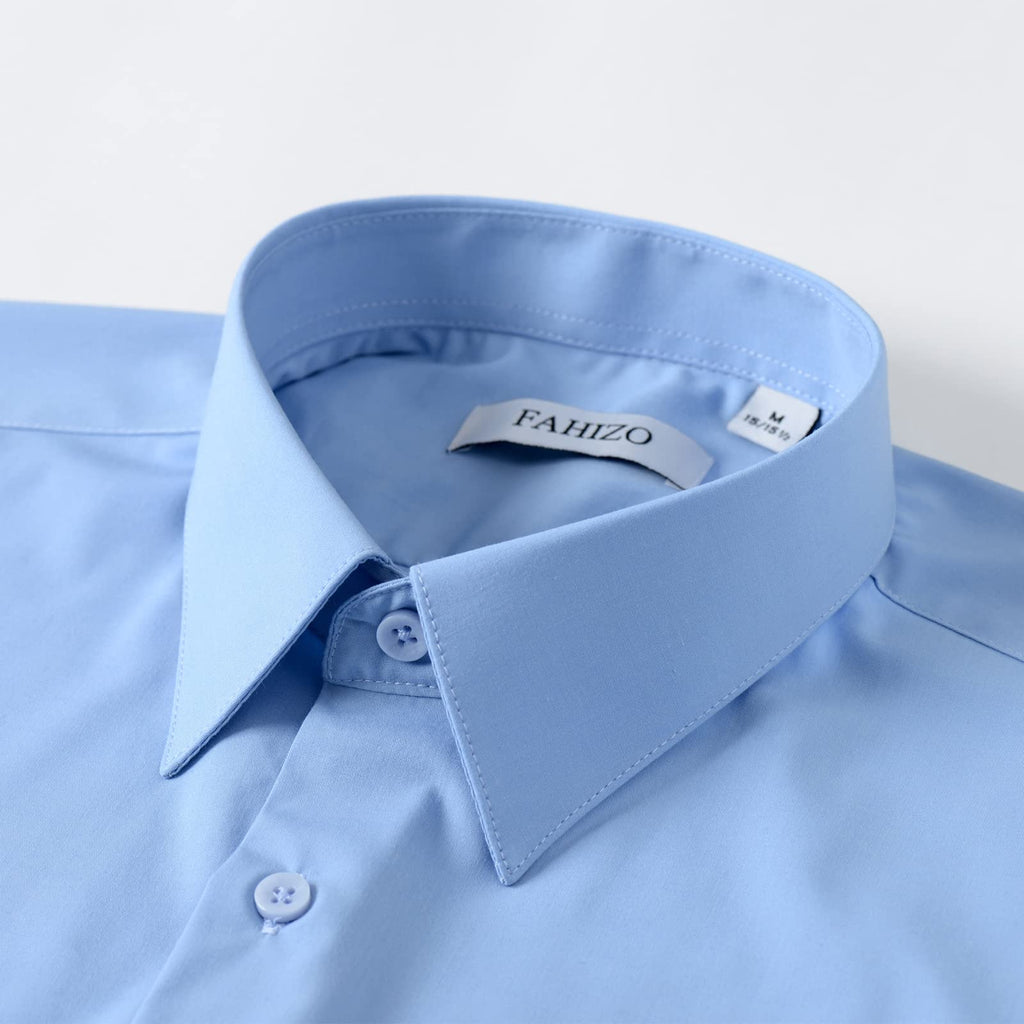 FAHIZO Men's Dress Shirt Casual Regular Fit Stretch Solid Long Sleeve Button Up Shirts