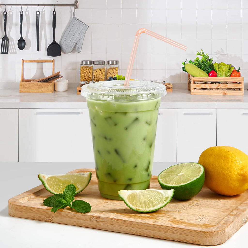 FOCUSLINE 200 PACK 12oz Clear Plastic Cups, Disposable Cold Drinking Cups, 12 Ounce Clear Cups with Dome Lids with Holes for Smoothie, Milkshake, Bubble Tea, Parfait