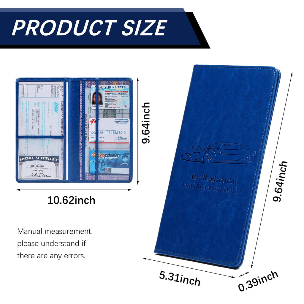 Car Registration and Insurance Card Holder for Women Men, Black Glove Box Paperwork Organizer with Magnetic Buckle for Easy Access and Protect Documents and Various Cards in Vehicle
