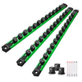 Reniteco Magnetic Socket Organizer Set, 3-Piece 1/2" 3/8" 1/4" Drive Aluminum Alloy Socket Holder with 40PC 360° Swivel Removable Clips, Magnetic Socket Rail for Tool Box Drawer, Black