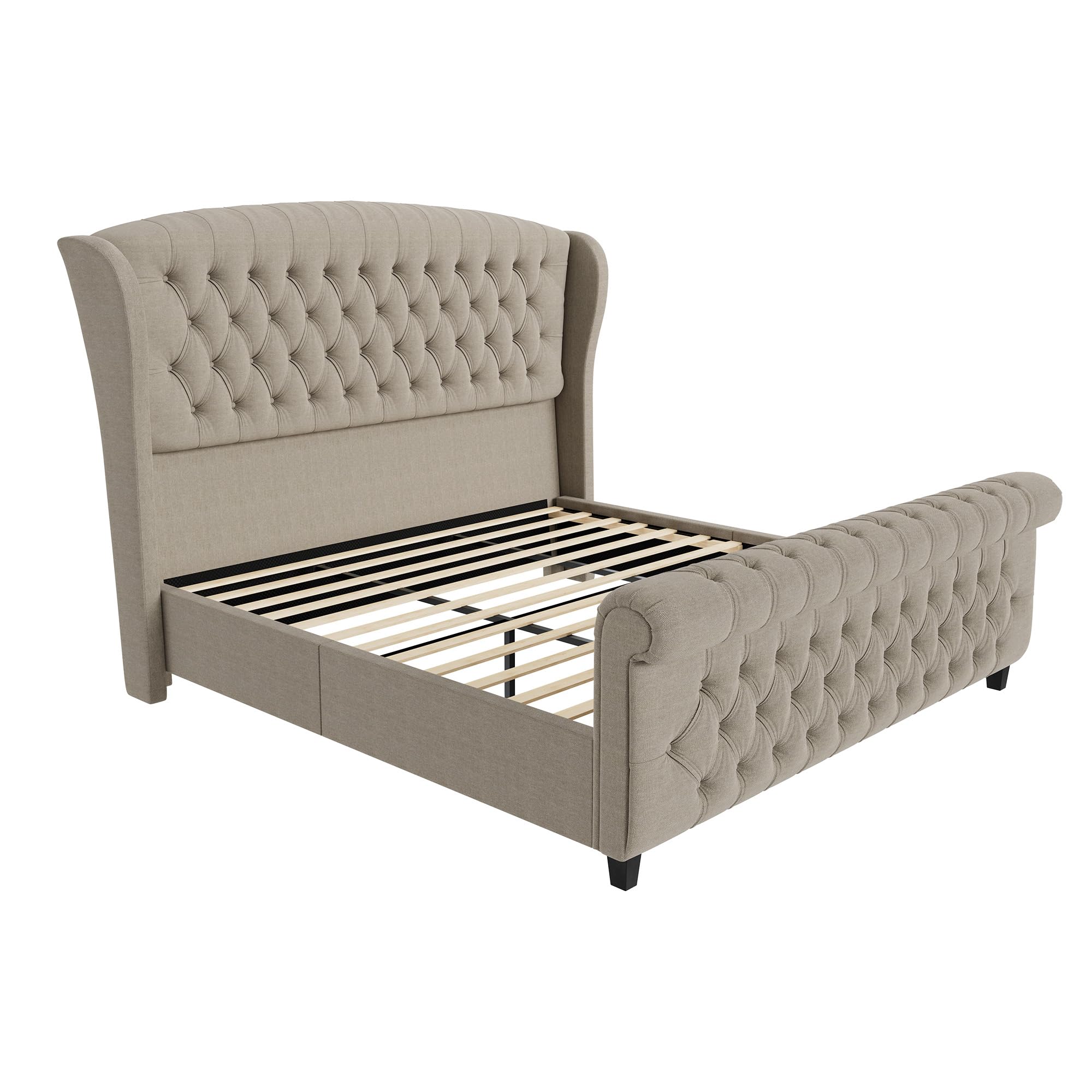 LUXOAK Queen Size Platform Bed Frame, Velvet Upholstered Sleigh Bed with Curved Headboard & Footboard, Deep Button Tufted, Wood Slats Support, No Box Spring Needed, Black