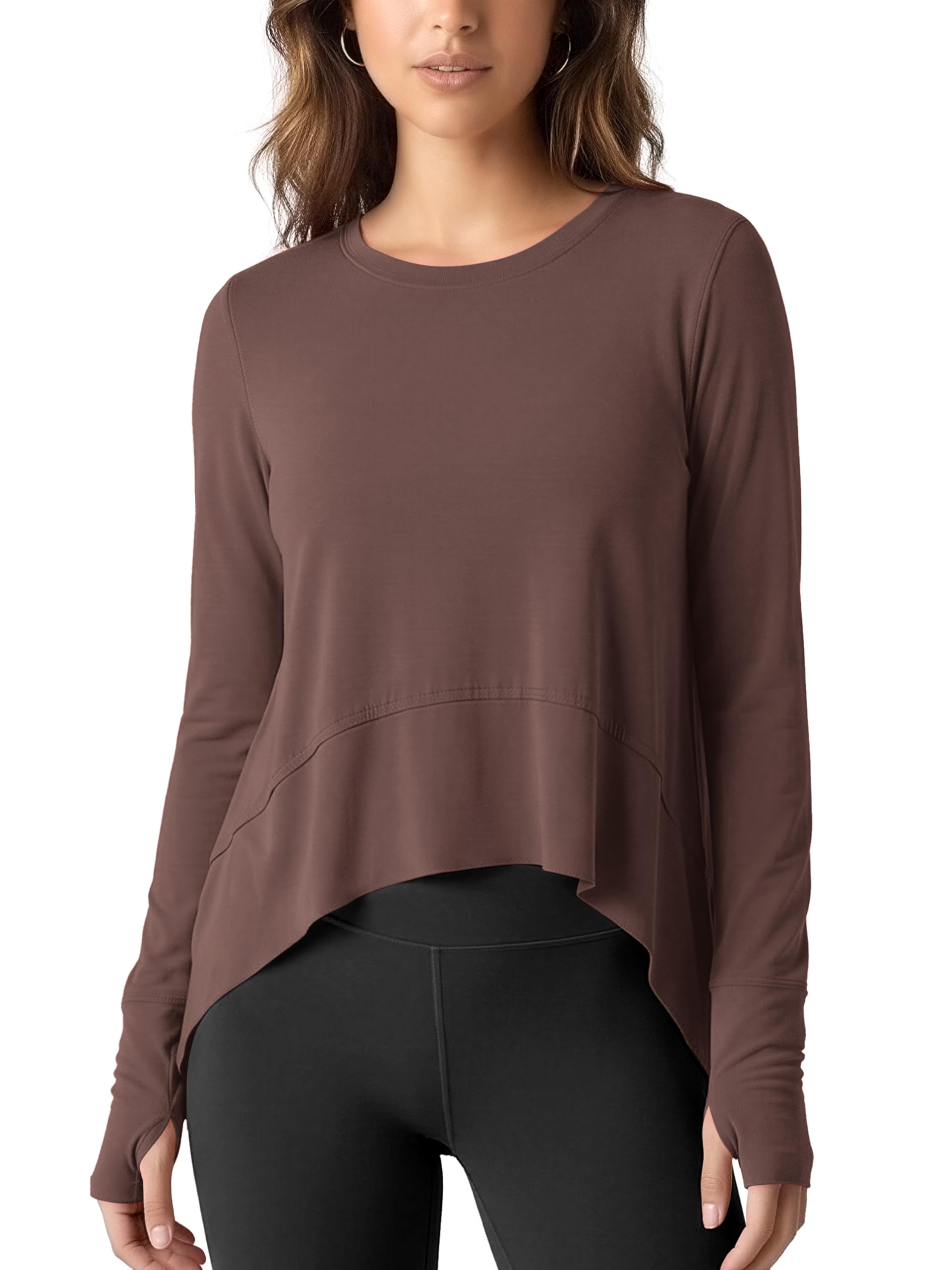 ODODOS Long Sleeve Tee for Women with Thumb Hole Athletic Gym Workout Crop Tops Yoga Shirts