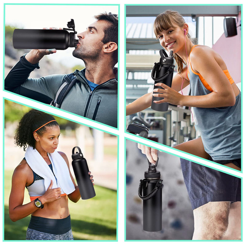 Insulated Water Bottle 32 oz - Cold-48h & Hot-24h Stainless Steel Vacuum Flask with Straw & Pop-up Chug Lid, Leak Proof 32oz Water Bottles, Wide Mouth Hydro Metal Thermal Cups for Gym Work