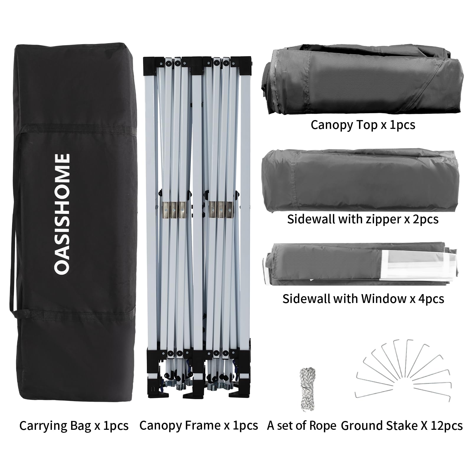 OASISHOME Canopy Tent 10'x10' Pop Up Gazebo with 1-Person Set Up, 4 Sidewalls, Wheeled Bag, Waterproof UV Protection Heavy-Duty Steel Frame Shelter for Patio Outdoor Wedding Party Event (Black,10x10)
