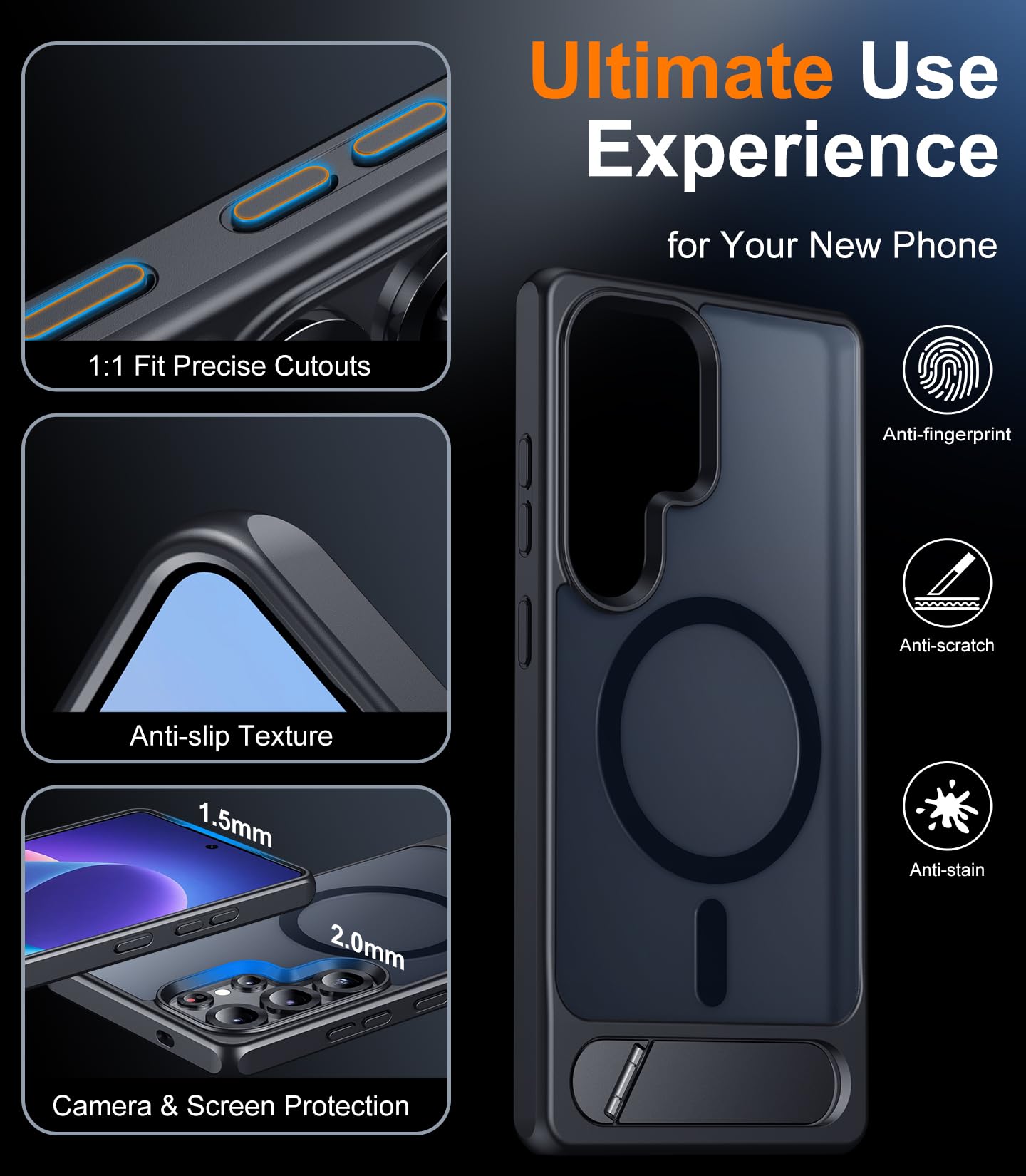 for Samsung Galaxy Z Fold 8 Case,[Compatible with MagSafe][Built-in HD Screen Protector & Kickstand][Hinge Protection]Translucent Matte Full-Body Shockproof Phone Case for Galaxy Z Fold 8,Black