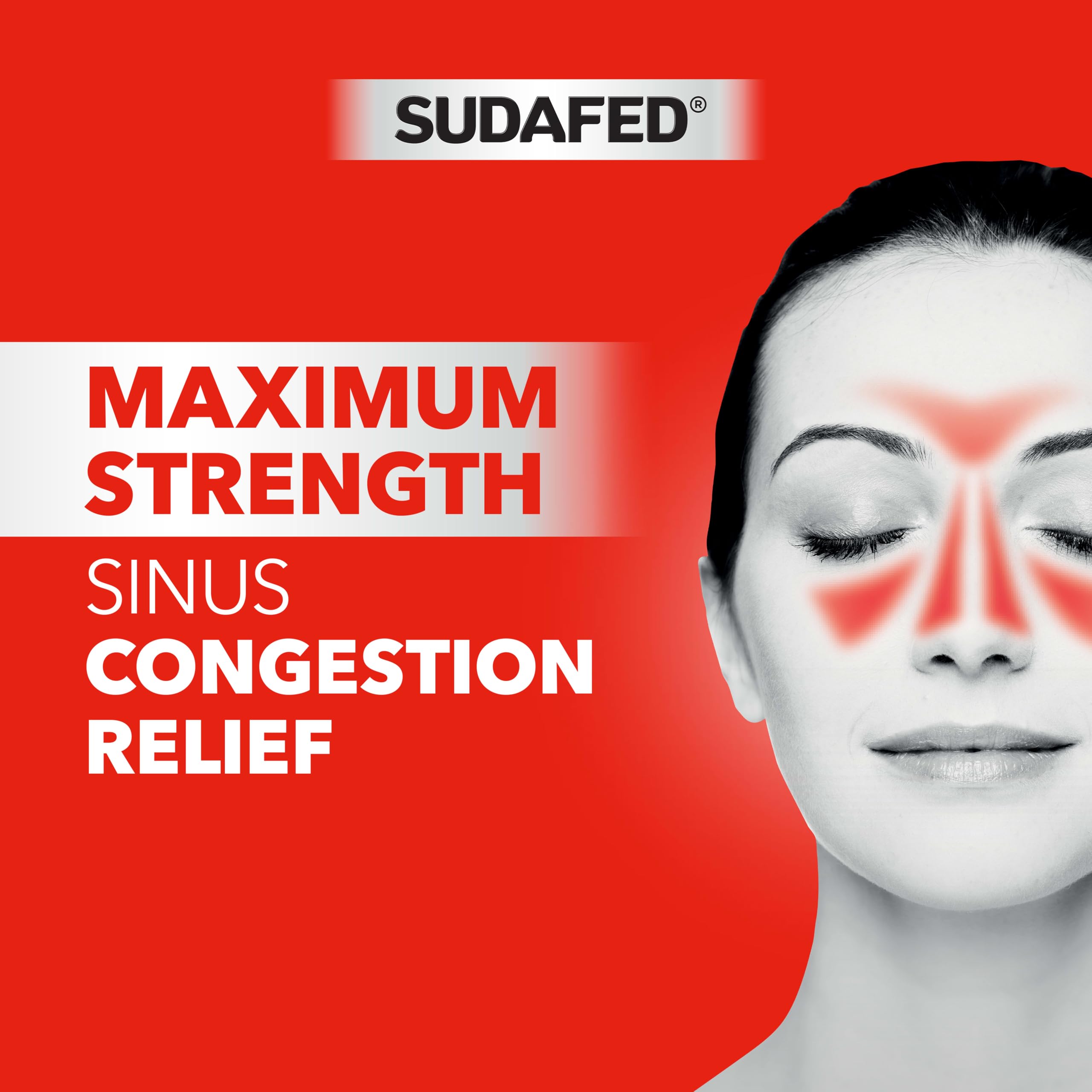 Sudafed, PE Sinus Congestion Relief Tablets, Maximum Strength, Non-Drowsy 10 mg Phenylephrine HCI Decongestant for Sinus Pressure and Nasal Congestion Relief from colds or Allergies, 18 Count