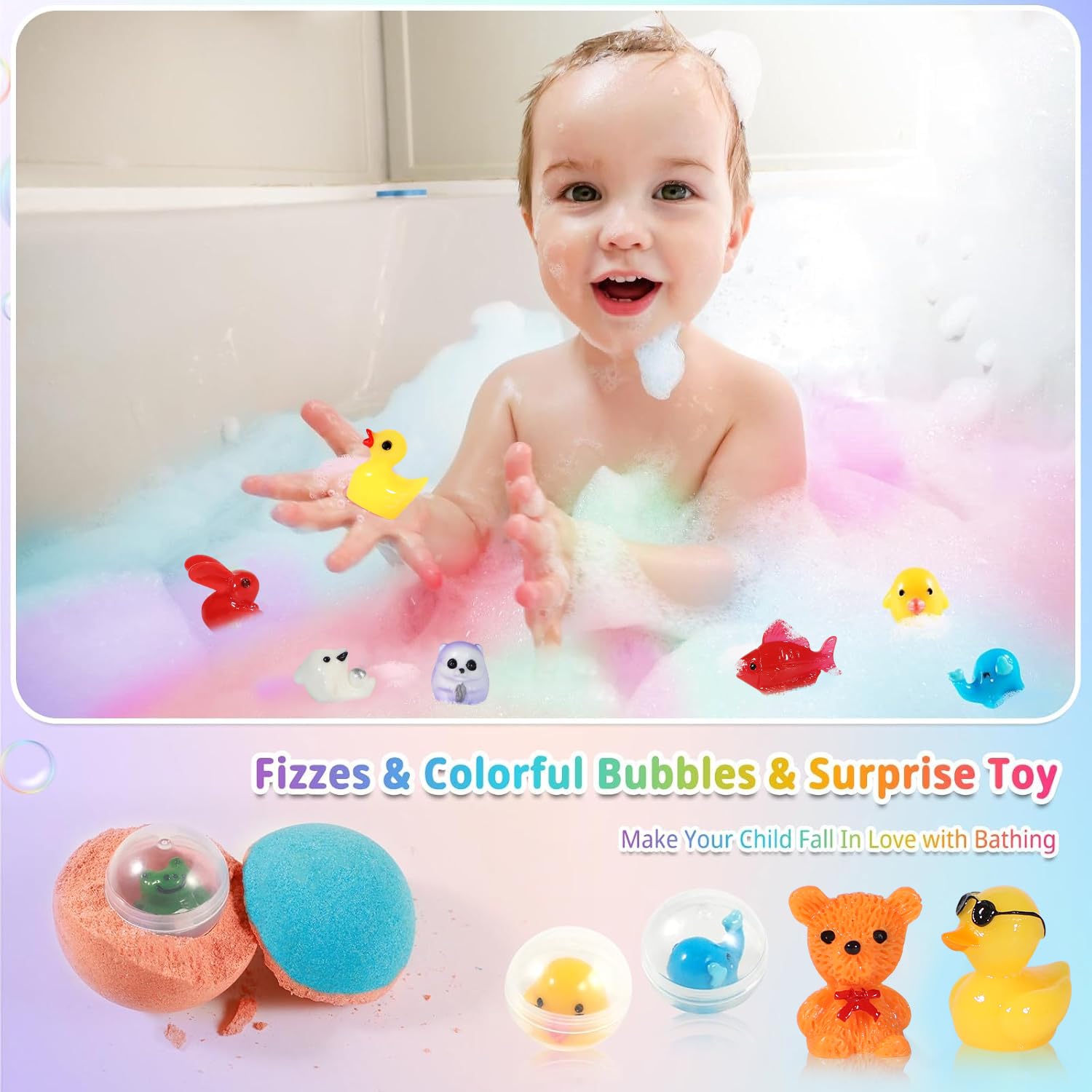 Bath Bombs for Kids with Surprise Inside, 24 Pack Kids Bath Bombs with Toys Inside Gift Set, Kid Bubble Bath Fizzy for Girls Boys with Bath Toys (Classic Edition)
