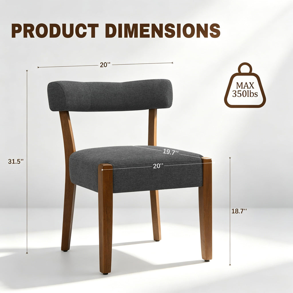 RNKSFX Upholstered Dining Chairs Set of 2, Walnut Wooden Kitchen & Dining Room Chairs, Mid Century Modern Fabric Farmhouse Dining Chairs Oversized Sturdy Rounded Chairs Curved Back, Beige Fabric