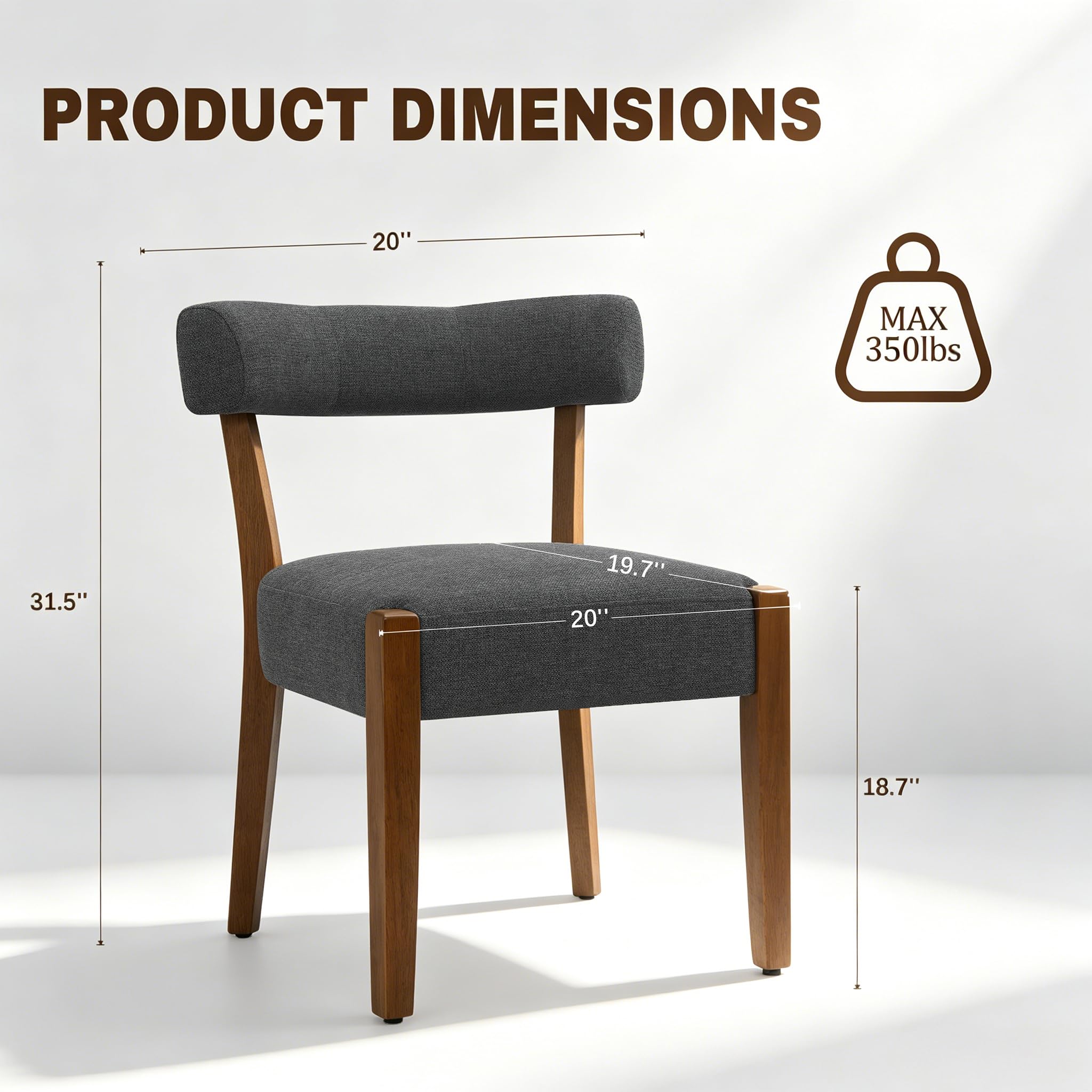 RNKSFX Upholstered Dining Chairs Set of 2, Walnut Wooden Kitchen & Dining Room Chairs, Mid Century Modern Fabric Farmhouse Dining Chairs Oversized Sturdy Rounded Chairs Curved Back, Beige Fabric