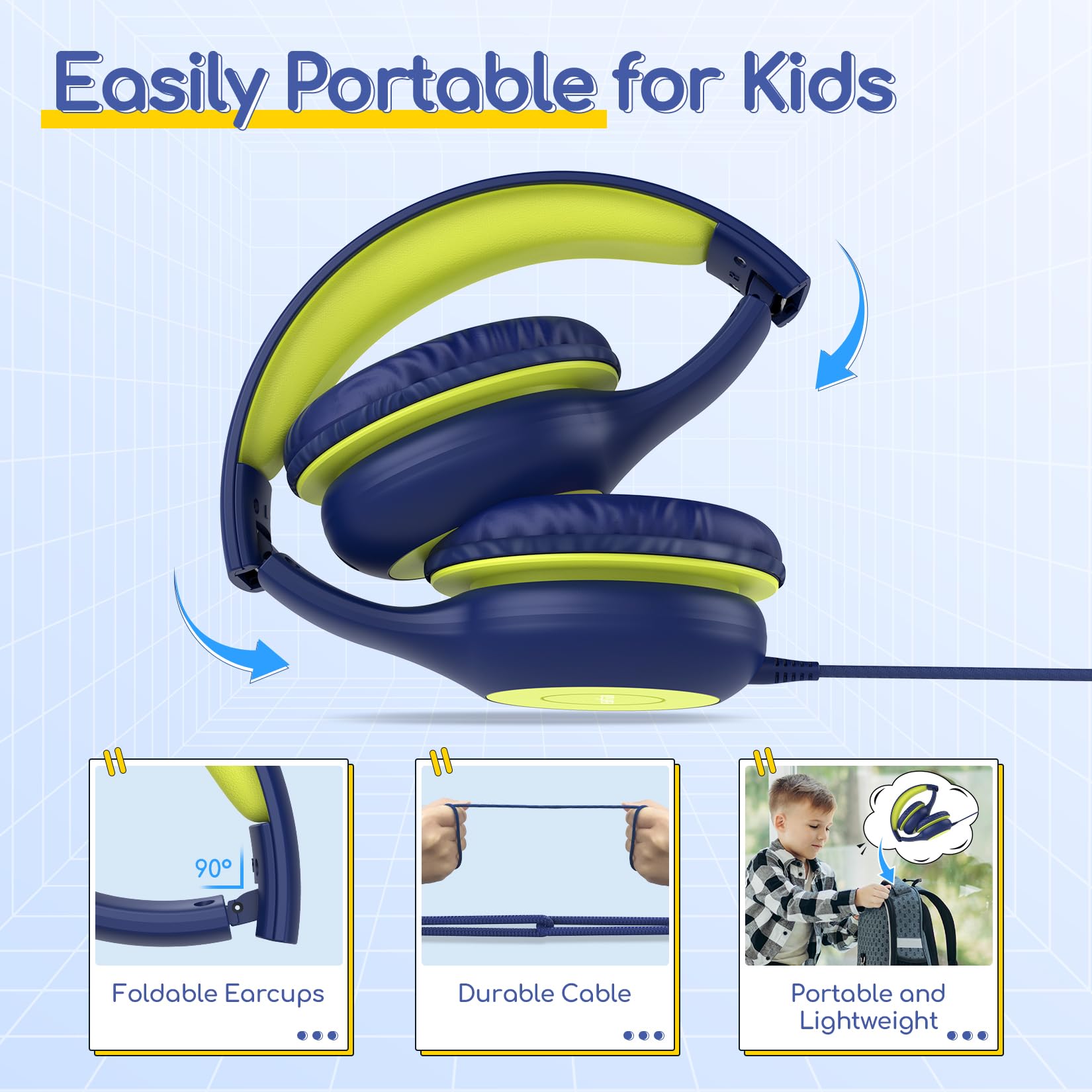 EarFun K1 Kids Headphones Wired with Microphone, 85/94dB Volume Limit Headphones for Kids, Portable Wired Headphone with Shareport, Stereo Sound Foldable Headset for School/Tablet/iPad, Black Red