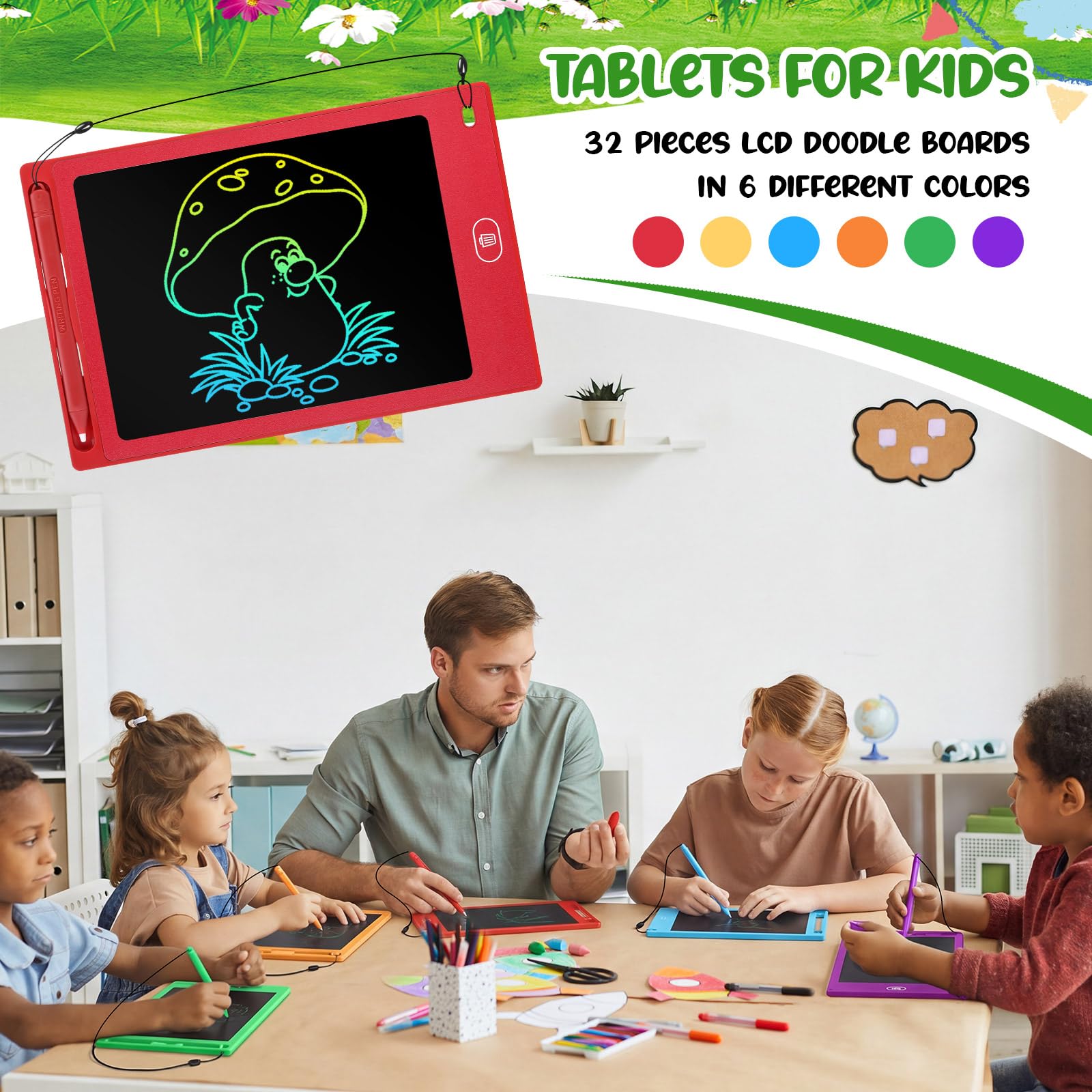 Zhehao 32 Pcs LCD Writing Tablet for Kids Bulk 8.5 Inch Colorful Doodle Board Tablet Erasable Doodle Pad Educational Toy Birthday Easter Gift for Boys Girl Age 3-10(Black)