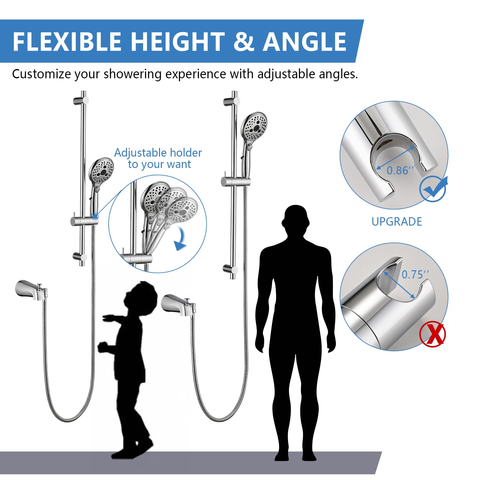 PROOX All Metal Tub Spout with Diverter, 6 Settings Hand held Shower with ON/Off Pause Switch, Bathtub Faucet with Sprayer Brushed Nickel
