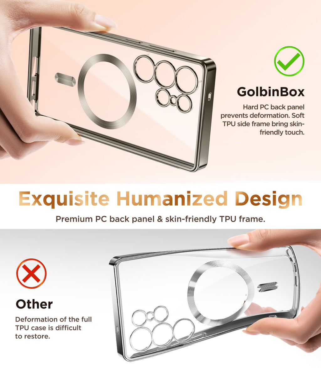 Magnetic Case Compatible with Samsung Galaxy S25 Ultra,Compatible with MagSafe,[Full Camera Protection][Screen Protector] Shockproof Plating Clear Phone Cover for Galaxy S25 Ultra(Black/Clear)