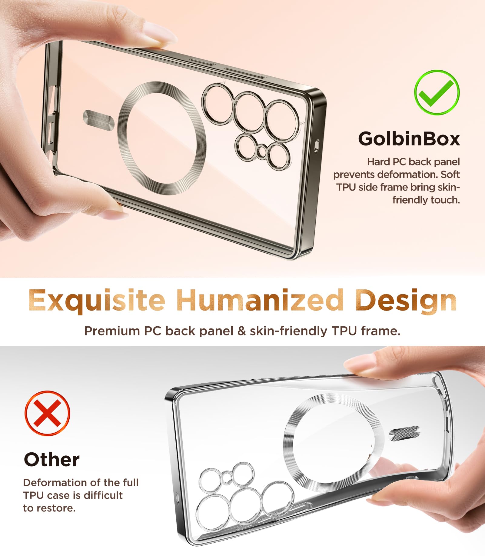 Magnetic Case Compatible with Samsung Galaxy S25 Ultra,Compatible with MagSafe,[Full Camera Protection][Screen Protector] Shockproof Plating Clear Phone Cover for Galaxy S25 Ultra(Black/Clear)
