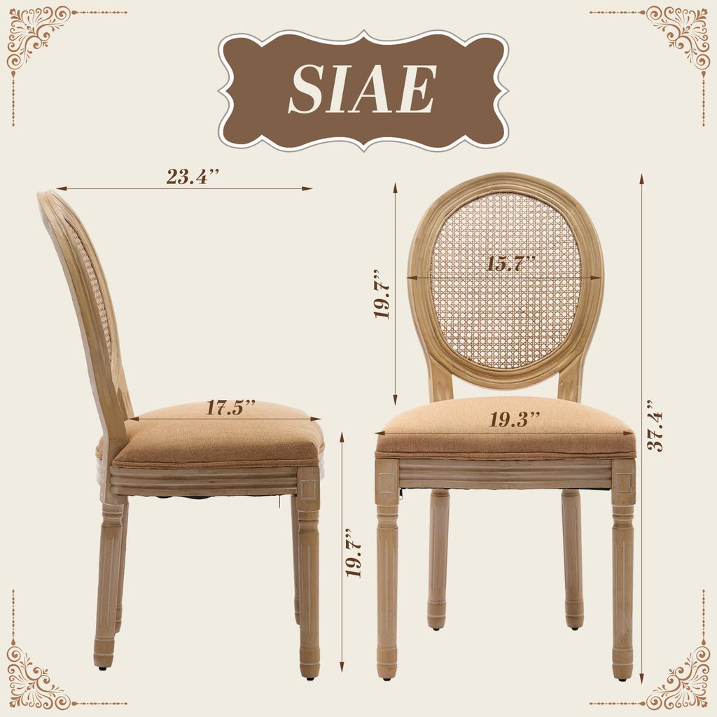 SoarFlash Linen French Dining Chairs Set of 2, Vantage Dining Chair with Round Back, Wood Leg Farmhouse Country Dining Chair for Living Room,Kitchen,Bedroom,Beige