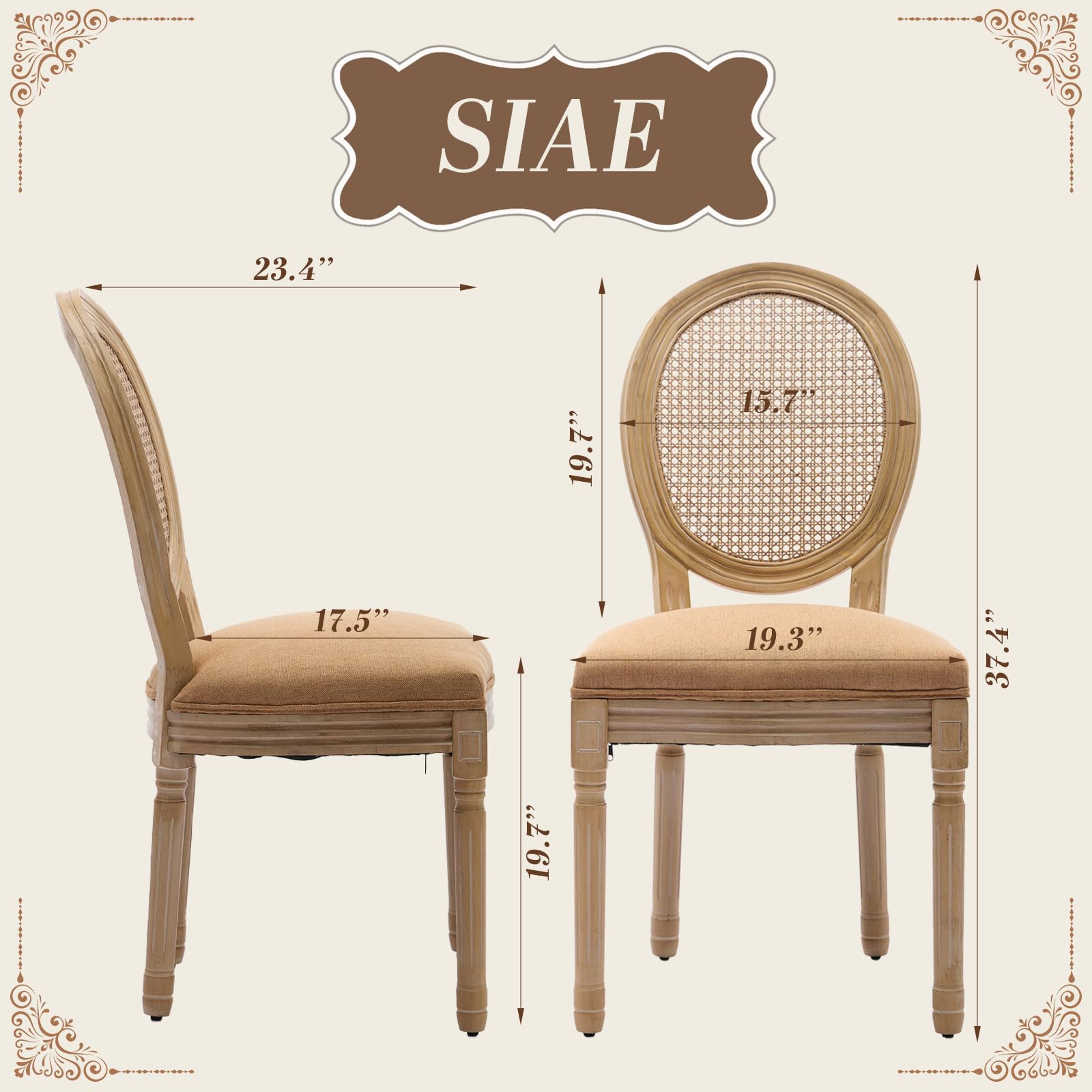 SoarFlash Linen French Dining Chairs Set of 2, Vantage Dining Chair with Round Back, Wood Leg Farmhouse Country Dining Chair for Living Room,Kitchen,Bedroom,Beige