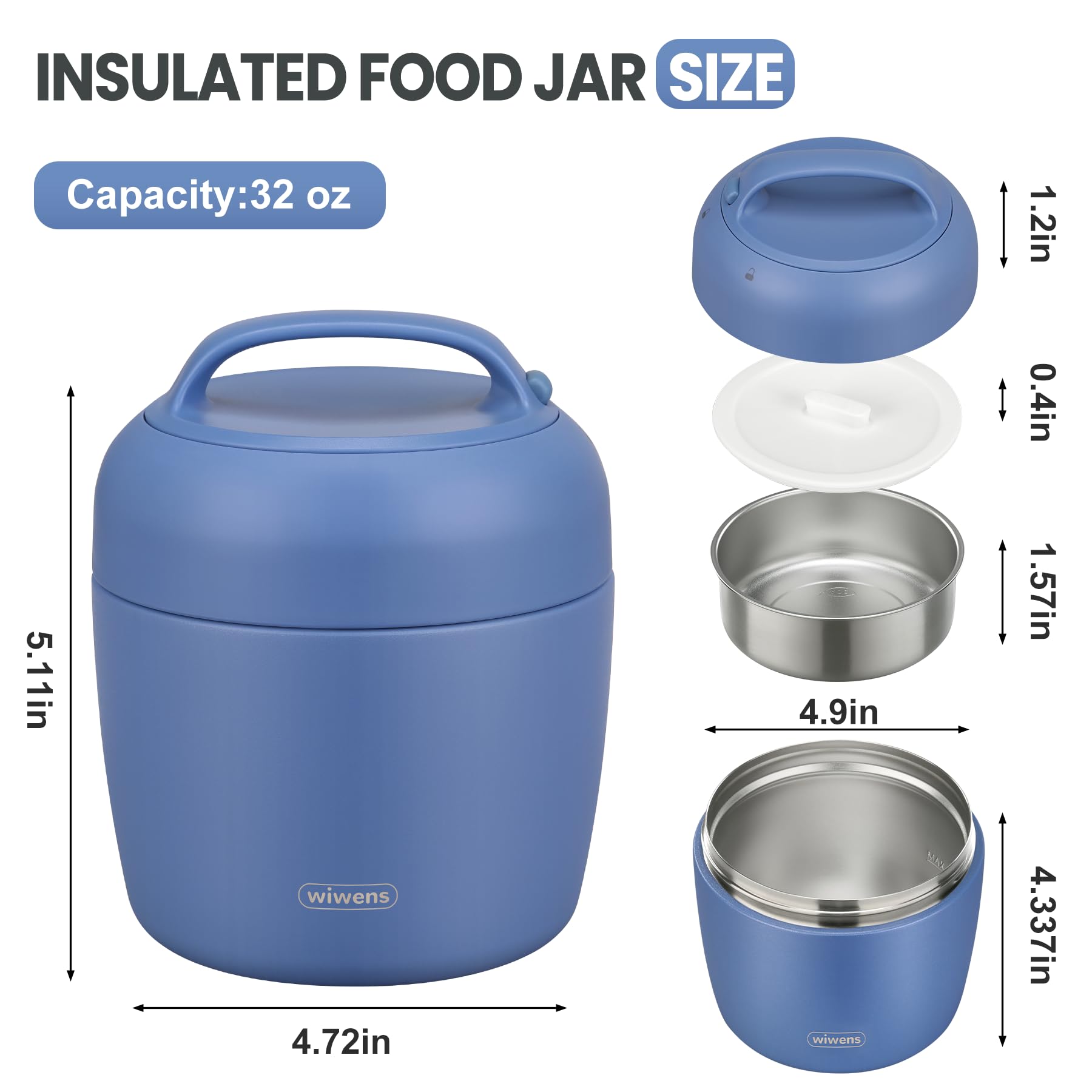 wiwens Thermo Food Jar for Hot Food Adults 32OZ Soup Thermo Lunch Containers Wide Mouth Vacuum Insulated Stainless Steel Leakproof Bento Box with Spoon (Beige)
