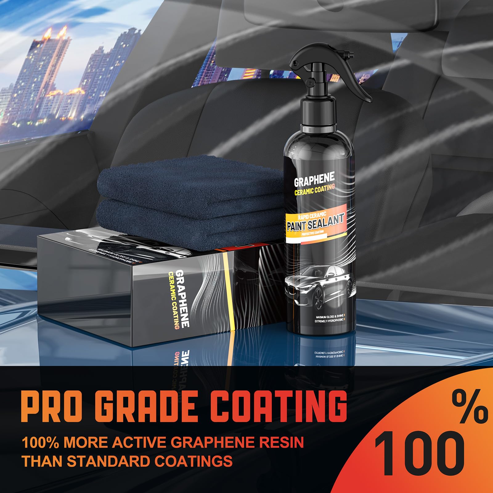 Graphene Ceramic Coating for Cars (17oz) - 12H Ceramic Spray Coating - 24+ Months of Long Lasting Protection - Ultra High Gloss & Shine - Unmatched Slickness - Extremely Hydrophobic