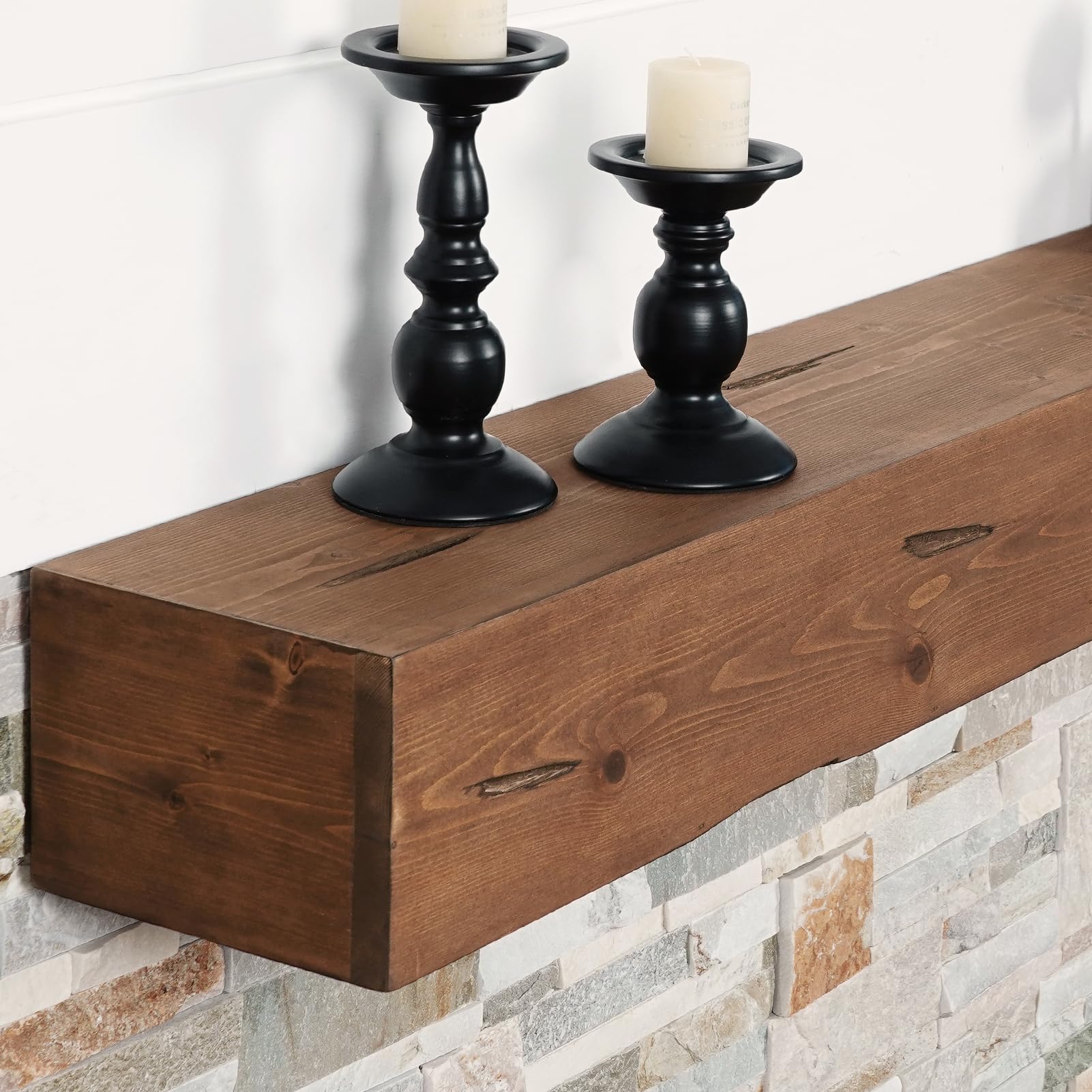 G GOOD GAIN Fireplace Mantel 54inch - Handmade Rustic Wood Mantel for Over Fireplace | Wall Mounted Floating Mantle Shelves for Living Room Decor(Chocolate, 54Lx5Hx8D)