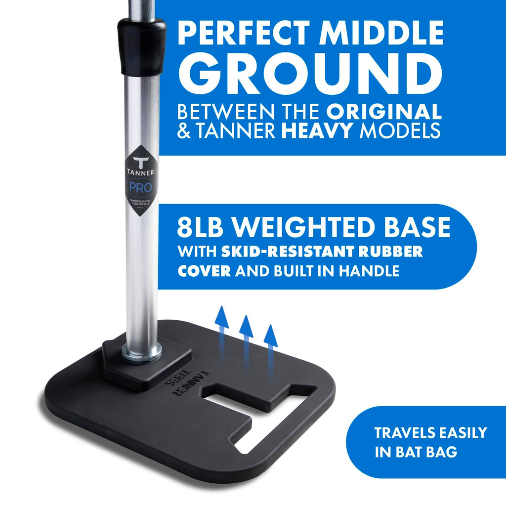 Tanner Pro Batting Tee | Pro Style Weighted Hitting Tee for Baseball Softball Slow Pitch | Adjusts 26-43” | Age 8 up| Weighted Base, Hand Rolled Flextop, Reinforced Steel Stem | Hand Assembled in US