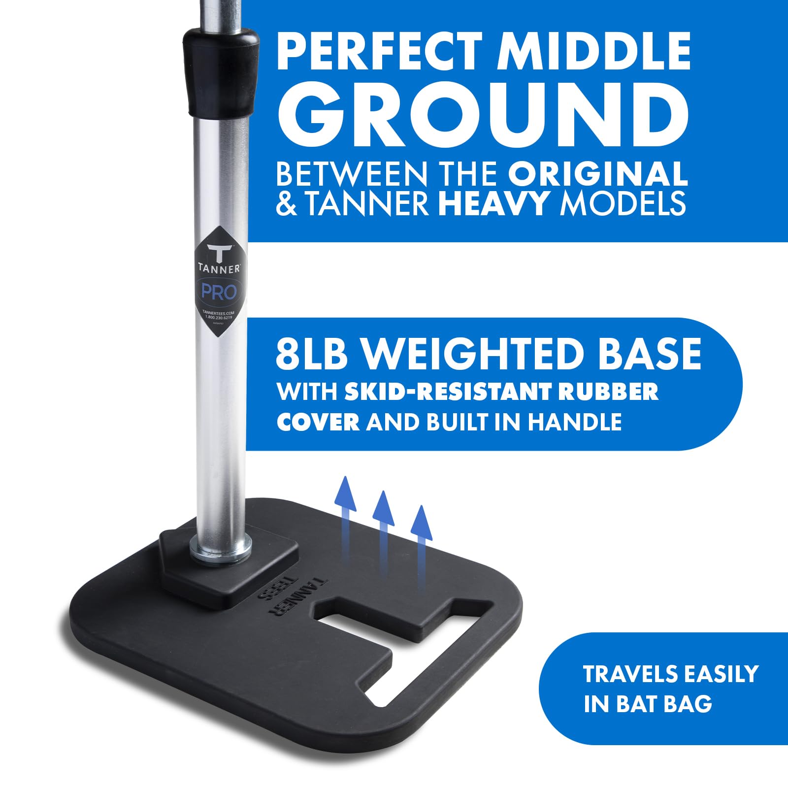 Tanner Pro Batting Tee | Pro Style Weighted Hitting Tee for Baseball Softball Slow Pitch | Adjusts 26-43” | Age 8 up| Weighted Base, Hand Rolled Flextop, Reinforced Steel Stem | Hand Assembled in US