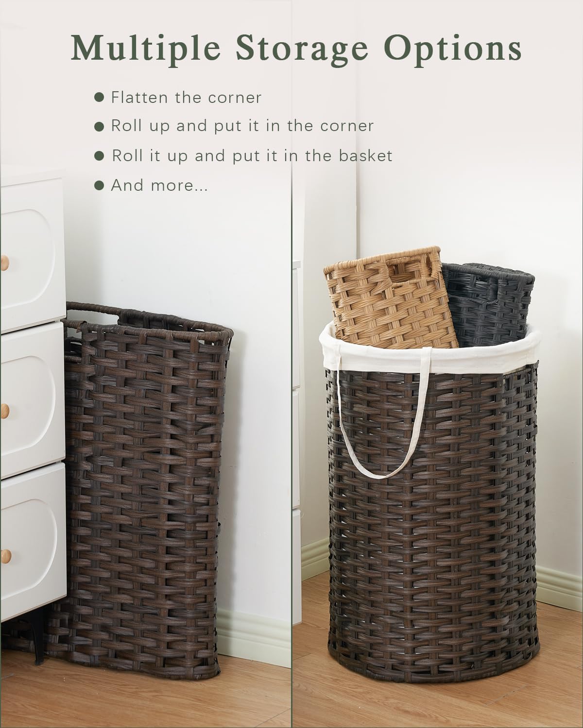 SETVSON Laundry Hamper with Lid Laundry Basket with Lid 19.0 Gal (72 L) Round Wicker Laundry Basket Handwoven Rattan Basket with Lid Removable Bag 2 Mesh Bags Handles for Living Room Bathroom Black