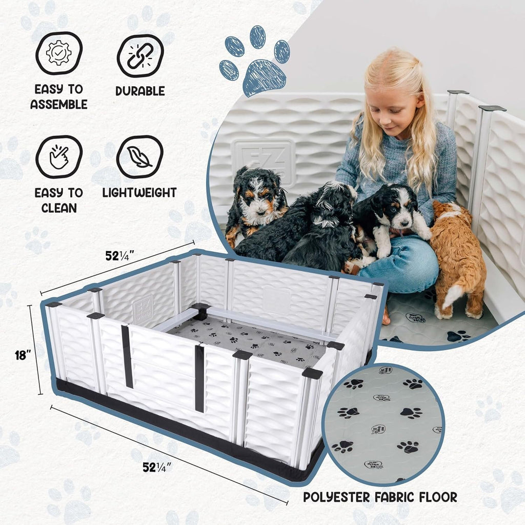 EZwhelp EZclassic Windowed 48"x48"x18" Whelping Box with Rails and Windowed Walls, Padded Dog Whelping Box, Black Pad