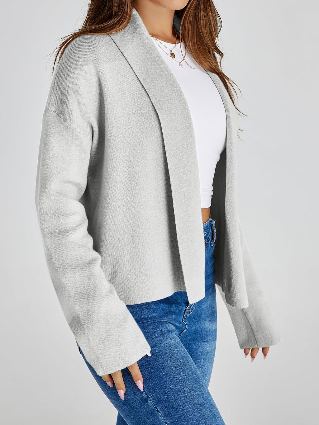 Saodimallsu Womens Cropped Cardigan Open Front Shawl 2026 Fall Trendy Long Sleeve Sweater Jacket