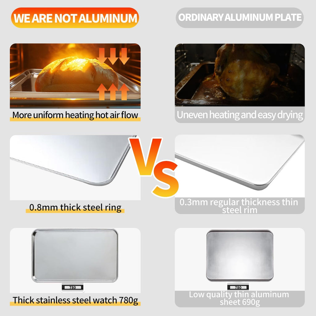 Stainless Steel Baking Sheet Set of 2-16" x 12" x 1" Heavy Duty Cookie Sheets for Baking, Rust & Warp Resistant Oven Tray, Non Toxic & Dishwasher Safe Baking Pans for Cooking, Roasting, Broiling
