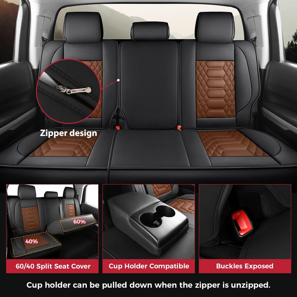 FREESOO Tundra Seat Covers 2007-2013, Fit for Toyota Tundra Crewmax Cab 5 Seats, Custom Truck Seat Covers with Waterproof Faux Leather Black