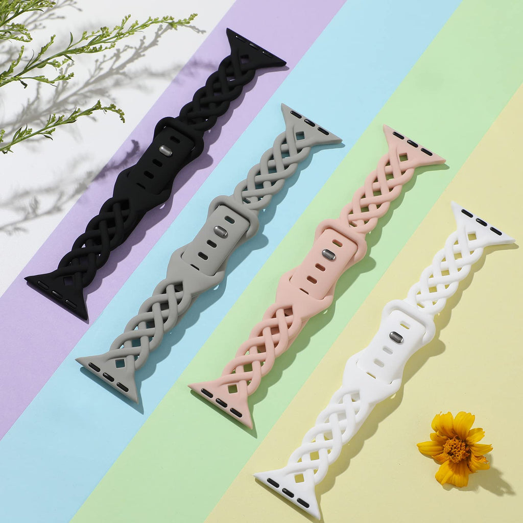 Slim Silicone Bands Compatible with Apple Watch Band 40mm 38mm 41mm 44mm 45mm 46mm 49mm 42mm Women Floral Breathable Braided Lace Thin Sport Strap Replacement Wristbands iWatch SE Series 11 10 9 8 7 6 5 4 3 ultra 2