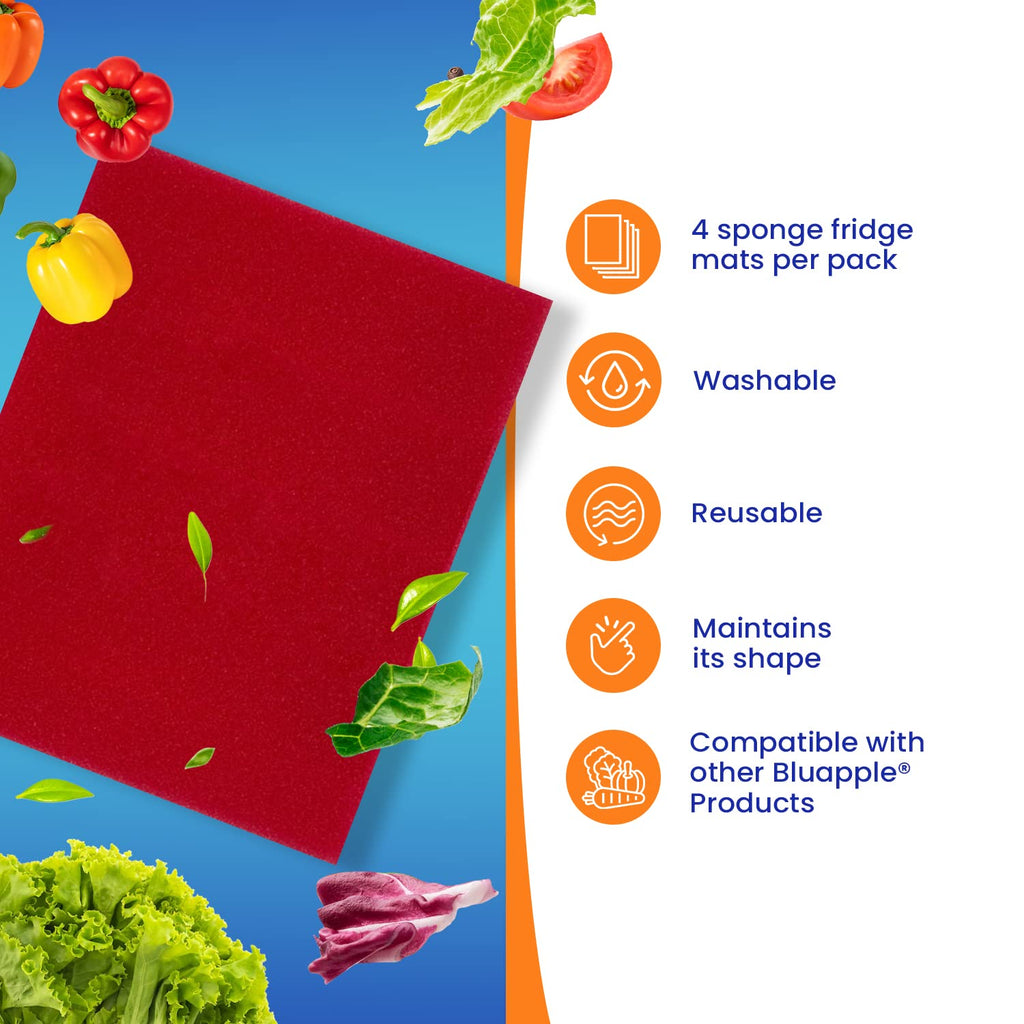 Bluapple FreshMats, Refrigerator Bin Liner, Fridge Drawer Mats, Crisper Life Extender Liner Keeps Produce Fresh Longer, Anti-Bruising, for Air Circulation, Washable & Reusable (4-Mats, 12x15, Black)