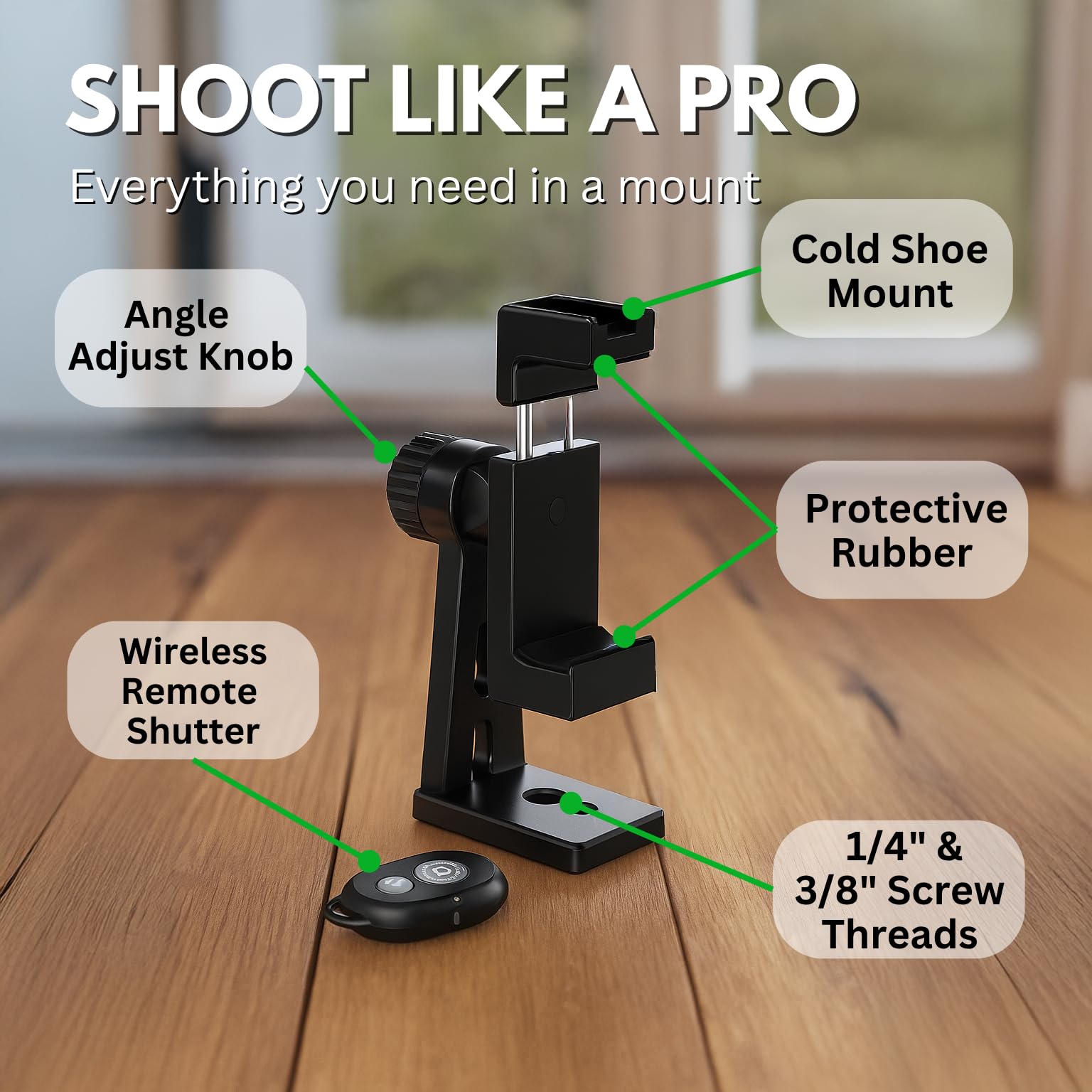 KobraTech Metal Phone Tripod Mount - UniMount 360 Pro Heavy Duty Phone Tripod Mount with Wireless Remote Shutter
