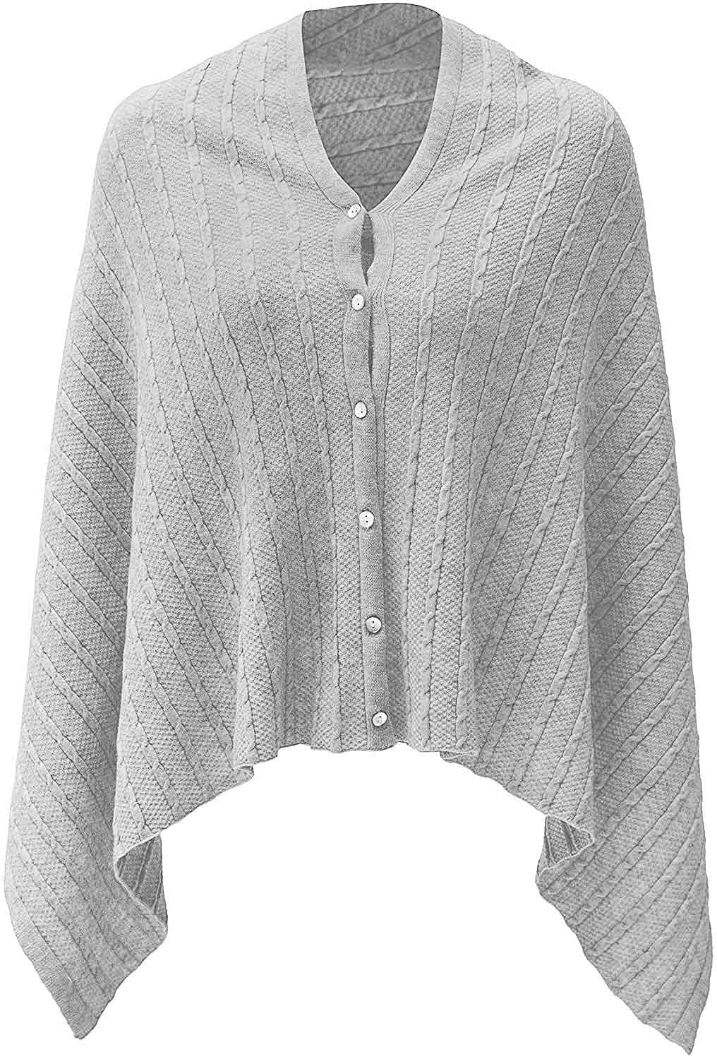 PULI Women's Versatile Knitted Shawls Scarf Poncho Sweater with Buttons Lightweight Spring Summer Fall Wraps