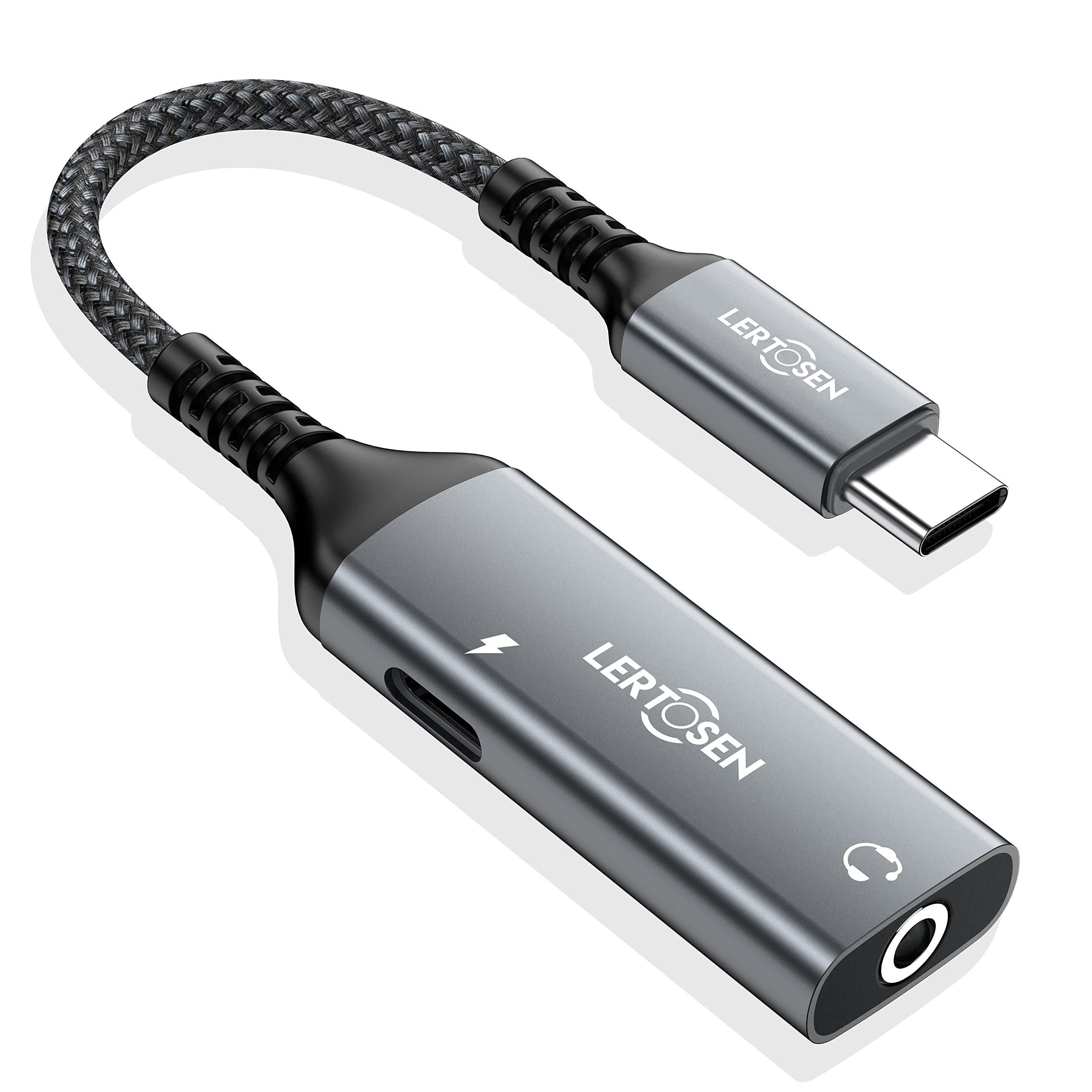 USB C to 3.5mm Headphone Jack and Charger Adapter,2 in 1 Hi-Res Audio & PD 60W Fast Charging Dongle,Type C to Aux Splitter Cable Cord for iPhone 17/16/15 Pro Max,Samsung S25/S24/S23,iPad Pro,Pixel