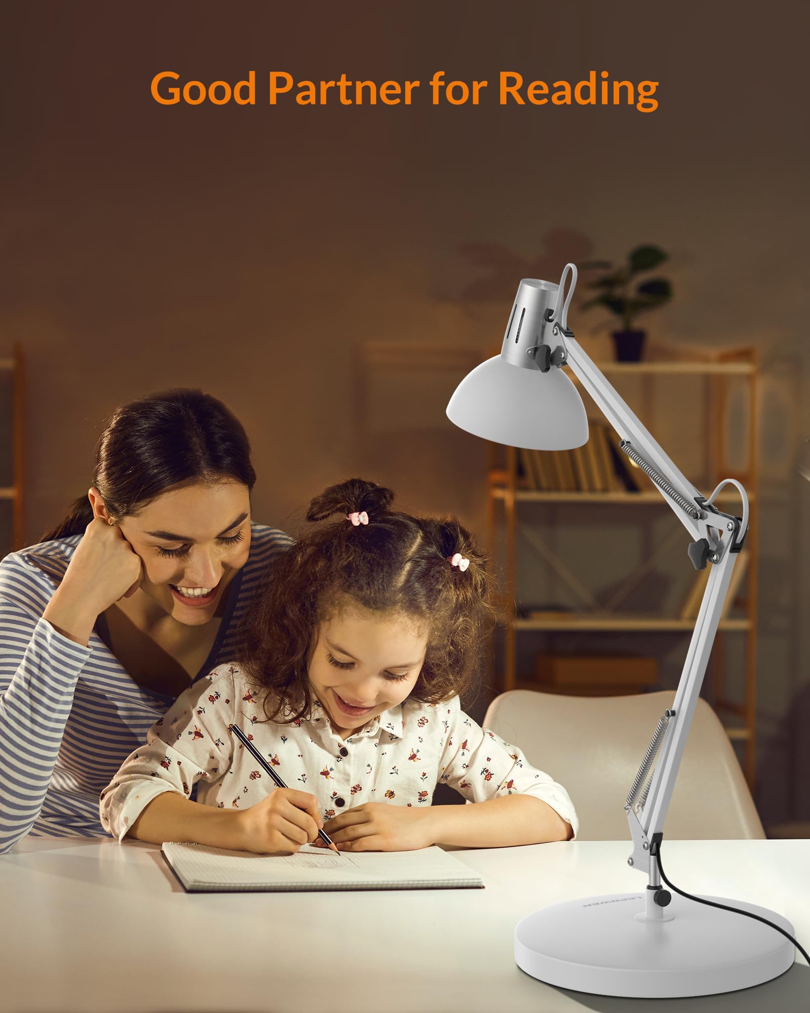 LEPOWER Metal Desk Lamp, Adjustable Goose Neck Architect Table Lamp with On/Off Switch, Swing Arm Desk Lamp with Clamp, Eye-Caring Reading Lamp for Bedroom, Study Room &Office (Sandy Black)
