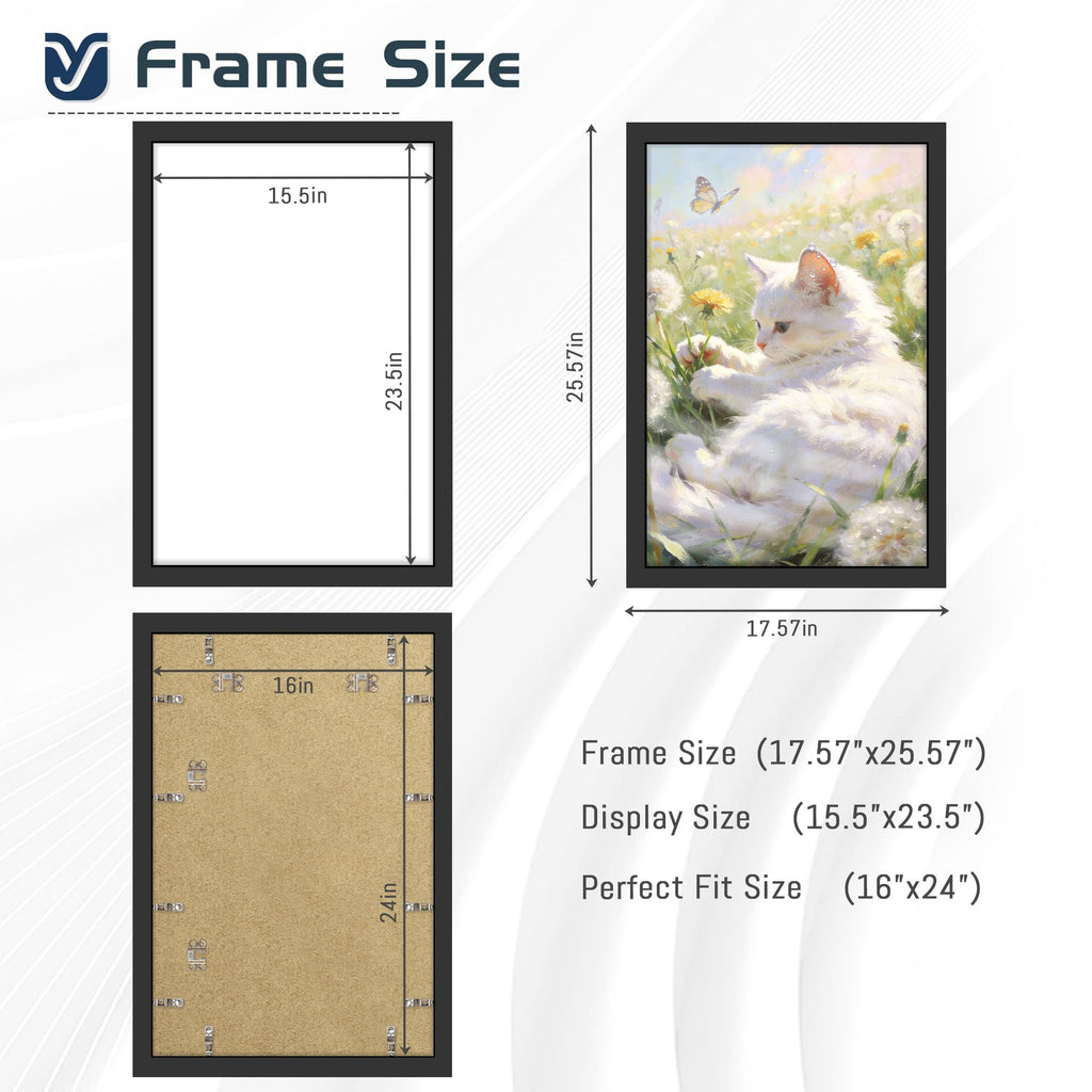 16x24 Black Frame 2 Pack, Engineered Wood for 24 x 16 in Poster | Horizontal or Vertical Wall Mounting, 24x16 Poster Frames for Gallery, Office, and Home Decor