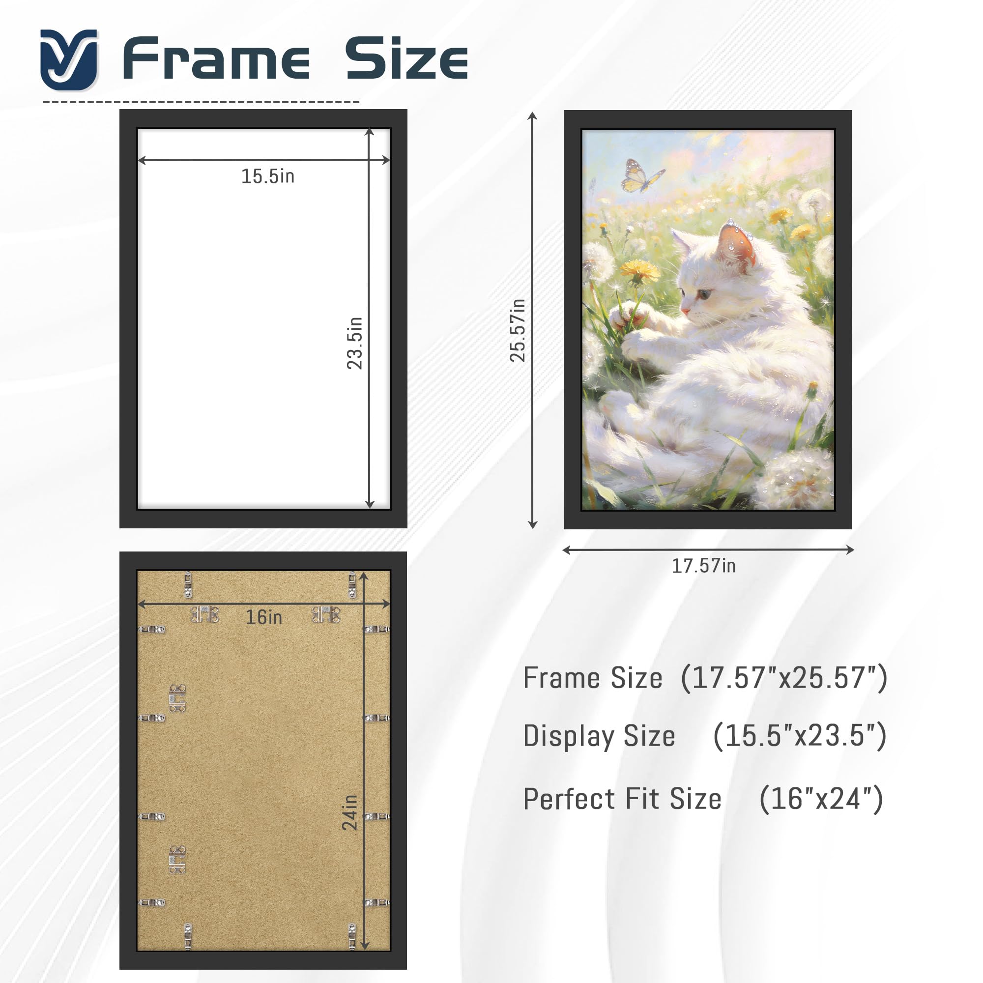 16x24 Black Frame 2 Pack, Engineered Wood for 24 x 16 in Poster | Horizontal or Vertical Wall Mounting, 24x16 Poster Frames for Gallery, Office, and Home Decor