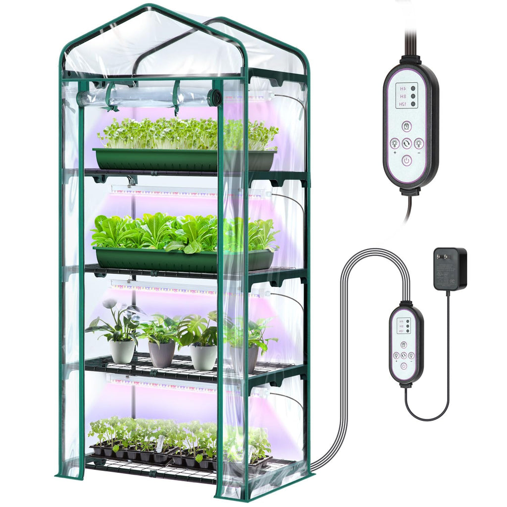 Mini Greenhouse with Screen Roof, Ohuhu Upgraded Portable 4 Tier Small Greenhouses for Outdoors Indoor with Reelable Door, Heavy Duty Plastic Green House for Outside Garden Patio Yard Porch Balcony