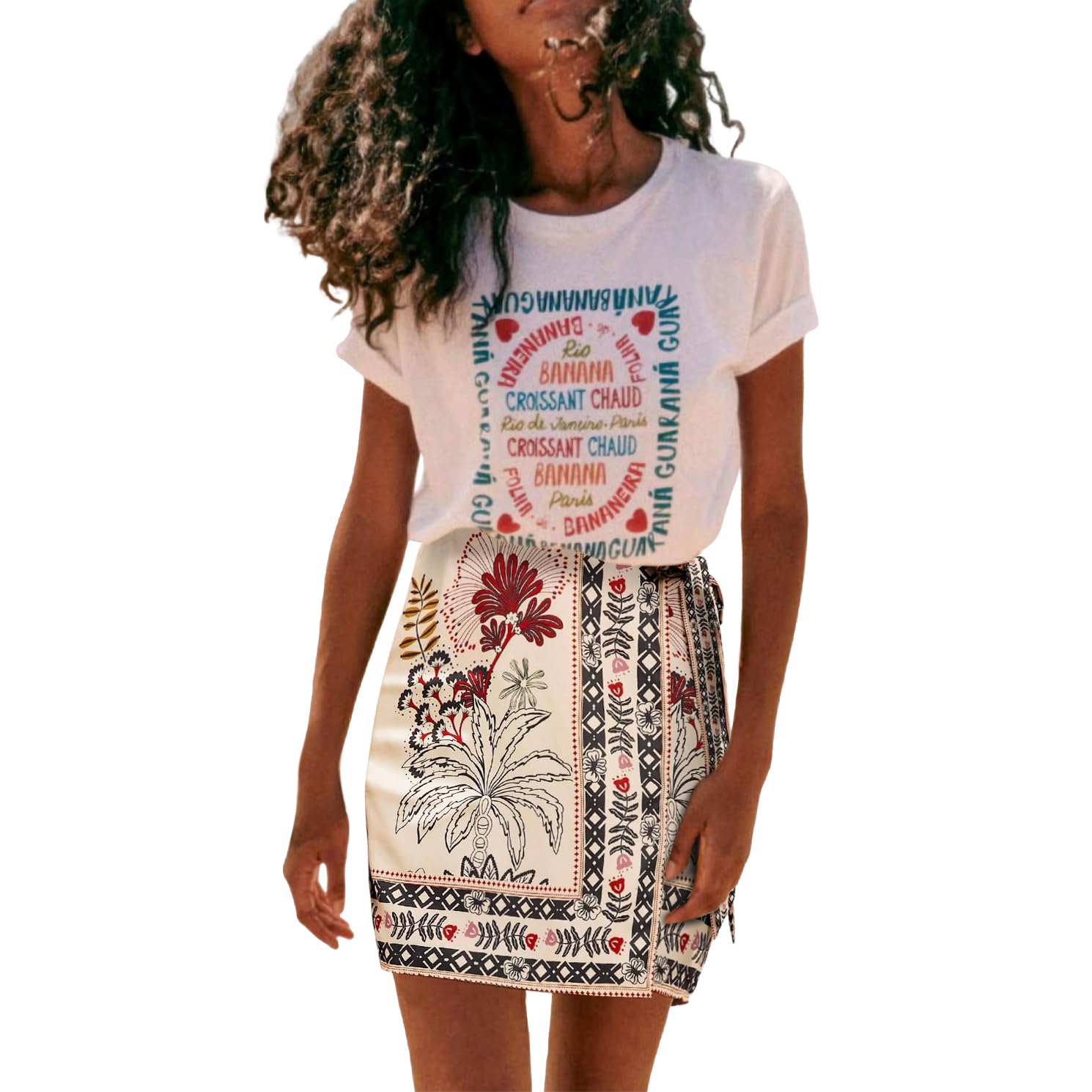 Womens Summer Floral Wrap Short Skirt Tie Side High Waist A Line Beach Vacation Boho Mini Skirt
