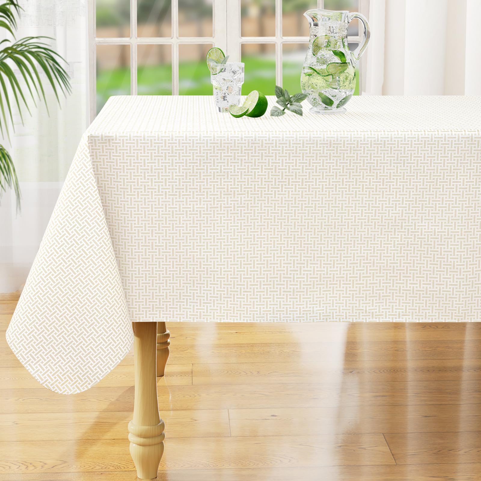 misaya Square Waterproof Vinyl Table Cloth, Wipeable Tablecloth with Flannel Backing, Plastic Table Cover for Dinner, Picnic, Indoor and Outdoor (Blue Leaves, 54" x 54")